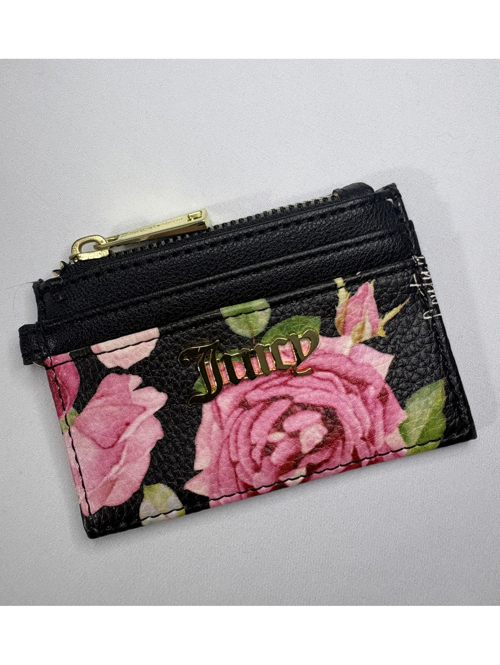 Juicy Couture Rose Small Card Wallet Black and Pink
